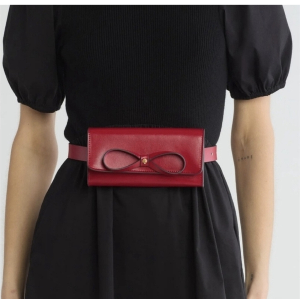 Kate Spade New York Leather Bow Belt Bag Color Red L/XL in BOX